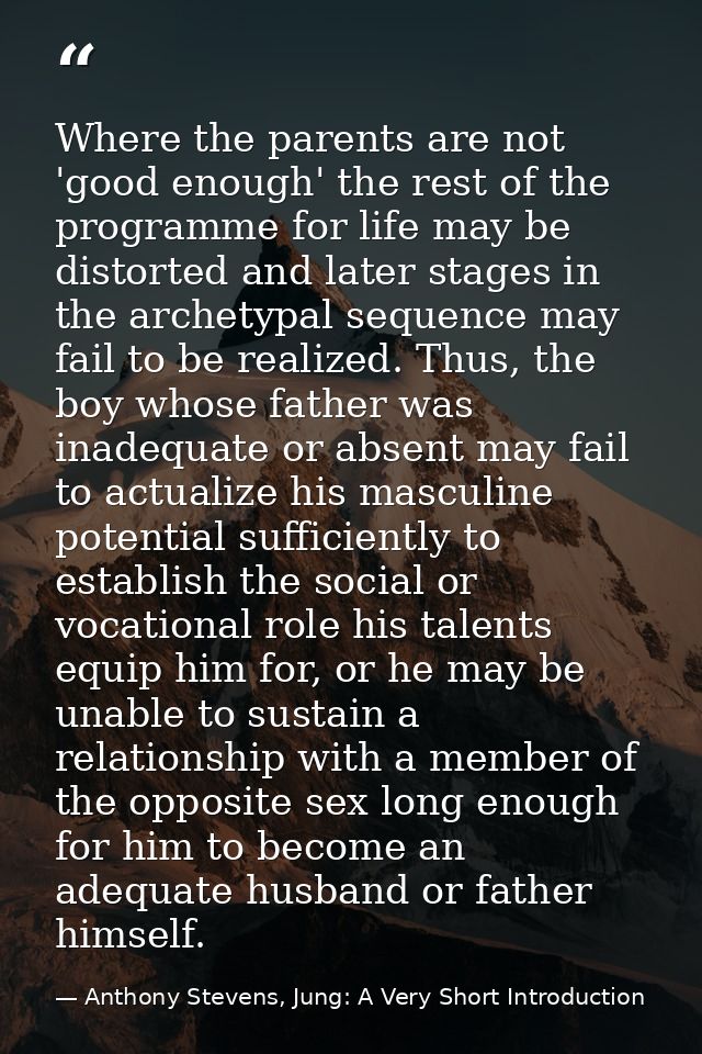 Where the parents are not 'good enough' the rest of the programme for life may be distorted and later stages in the arch — Anthony Stevens, Jung: A Very Short Introduction