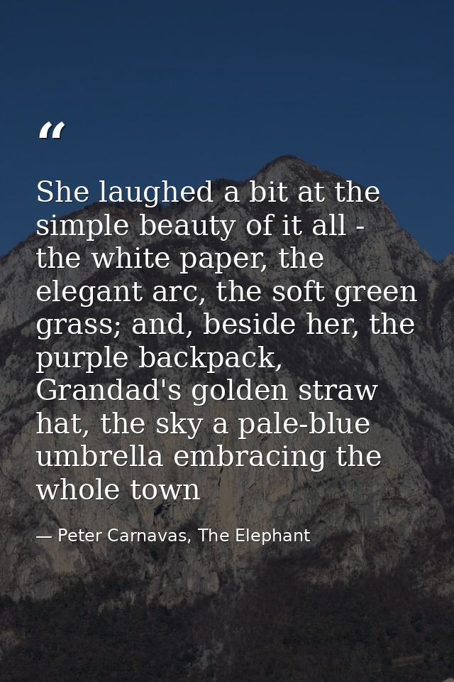She laughed a bit at the simple beauty of it all - the white paper, the elegant arc, the soft green grass; and, beside h — Peter Carnavas, The Elephant