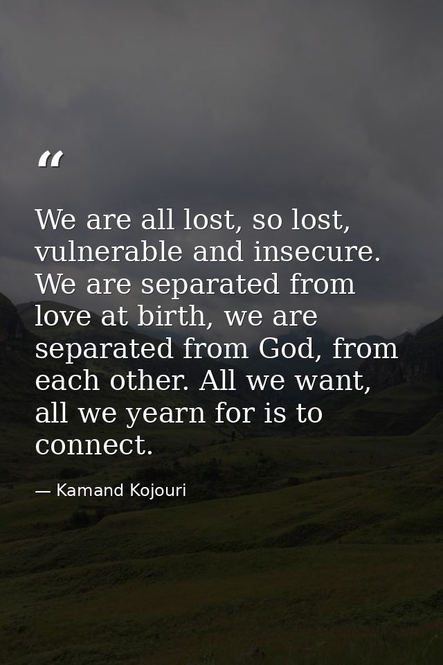 We are all lost, so lost, vulnerable and insecure. We are separated from love at birth, we are separated from God, from  — Kamand Kojouri
