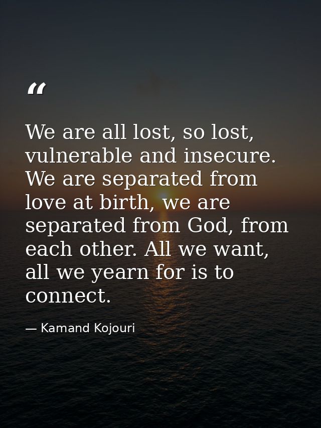 We are all lost, so lost, vulnerable and insecure. We are separated from love at birth, we are separated from God, from  — Kamand Kojouri