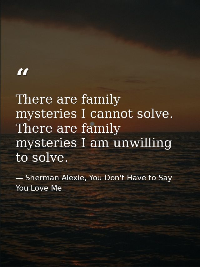 There are family mysteries I cannot solve. There are family mysteries I am unwilling to solve. — Sherman Alexie, You Don't Have to Say You Love Me
