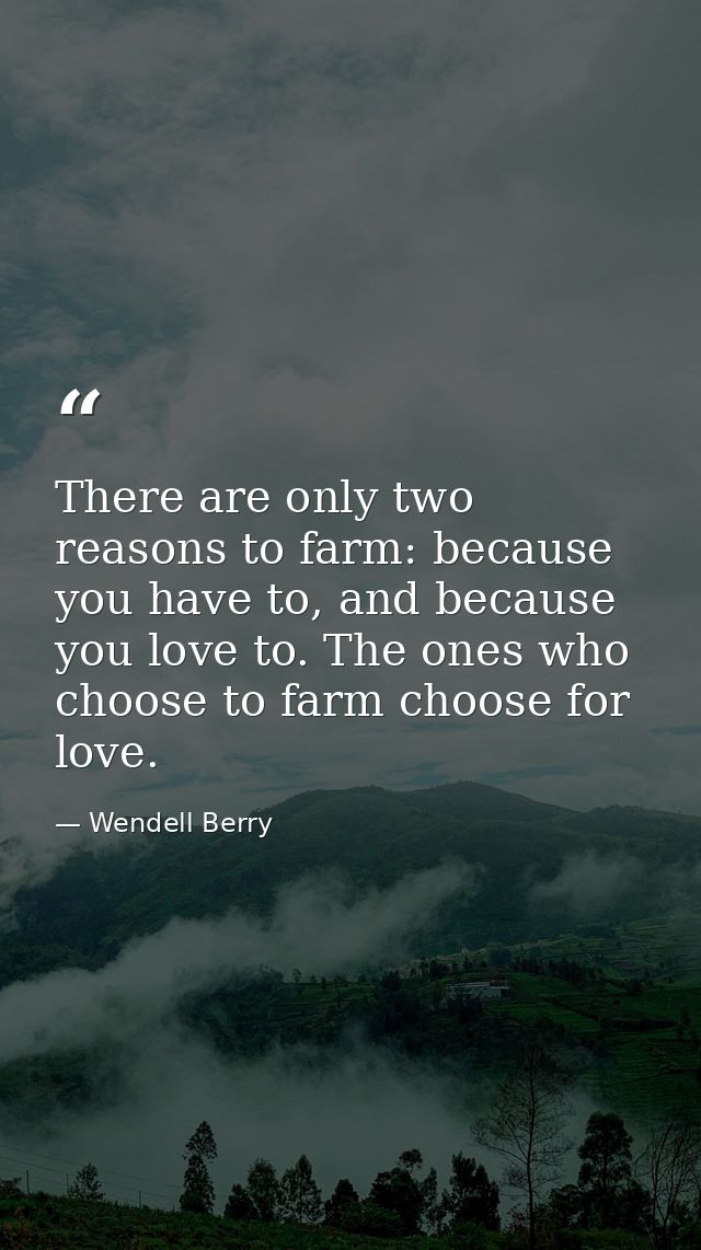 There are only two reasons to farm: because you have to, and because you love to. The ones who choose to farm choose for — Wendell Berry