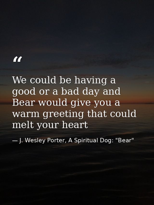 We could be having a good or a bad day and Bear would give you a warm greeting that could melt your heart — J. Wesley Porter, A Spiritual Dog: "Bear"