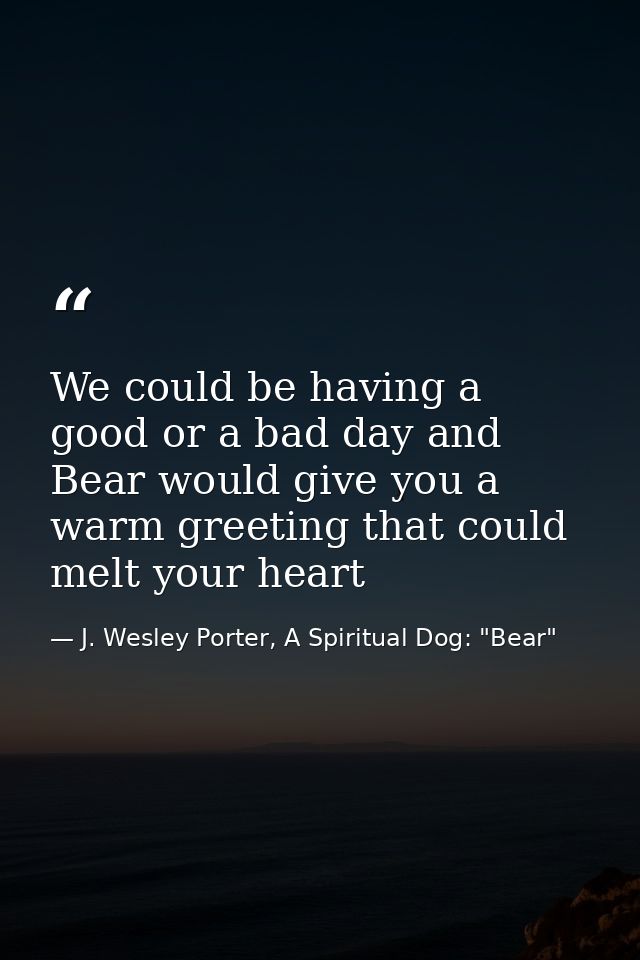 We could be having a good or a bad day and Bear would give you a warm greeting that could melt your heart — J. Wesley Porter, A Spiritual Dog: "Bear"