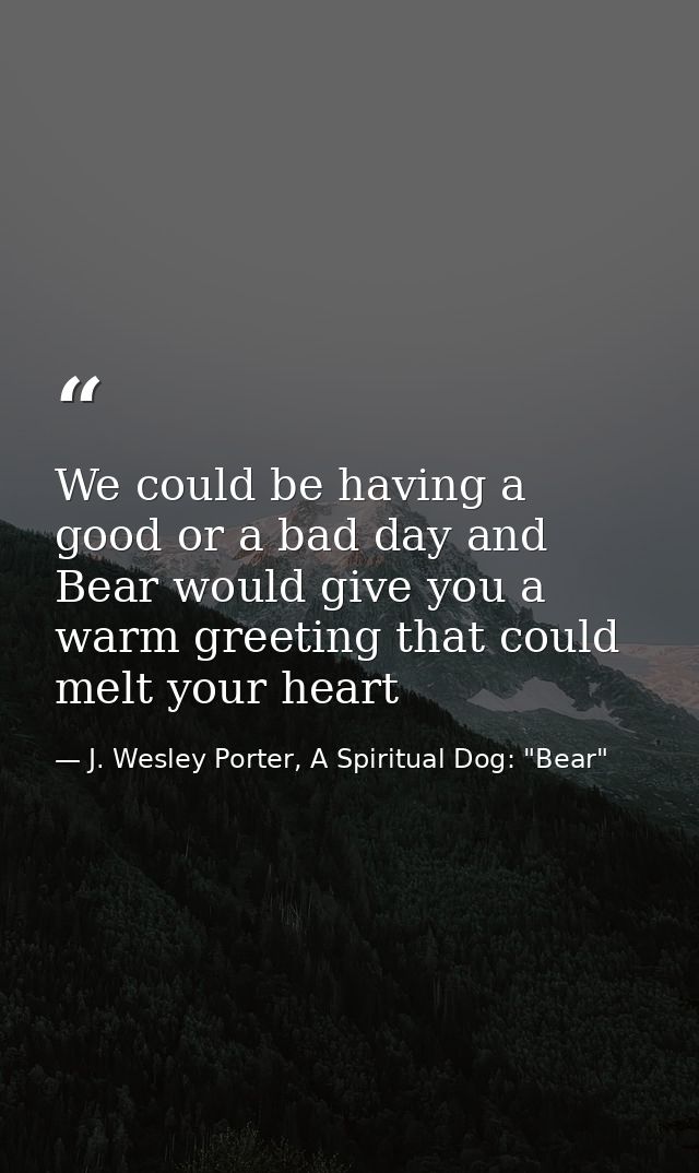 We could be having a good or a bad day and Bear would give you a warm greeting that could melt your heart — J. Wesley Porter, A Spiritual Dog: "Bear"
