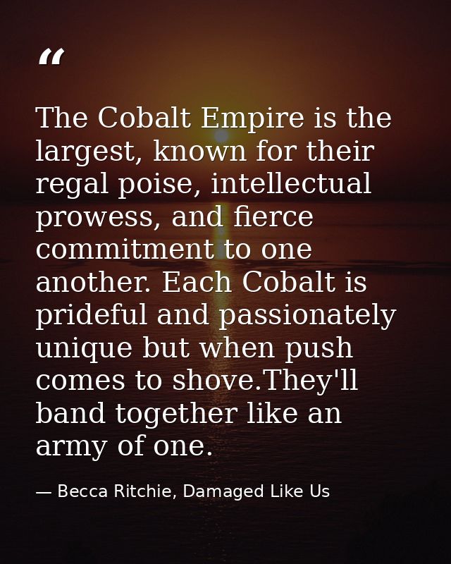 The Cobalt Empire is the largest, known for their regal poise, intellectual prowess, and fierce commitment to one anothe — Becca Ritchie, Damaged Like Us