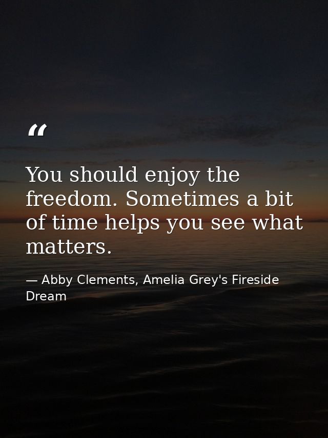 You should enjoy the freedom. Sometimes a bit of time helps you see what matters. — Abby Clements, Amelia Grey's Fireside Dream