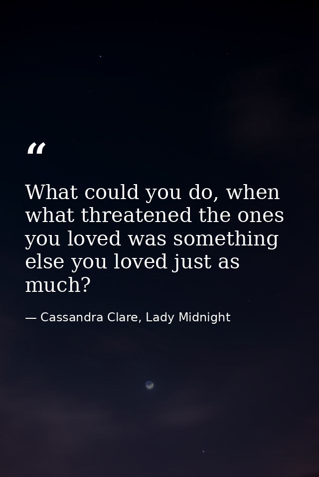 What could you do, when what threatened the ones you loved was something else you loved just as much? — Cassandra Clare, Lady Midnight