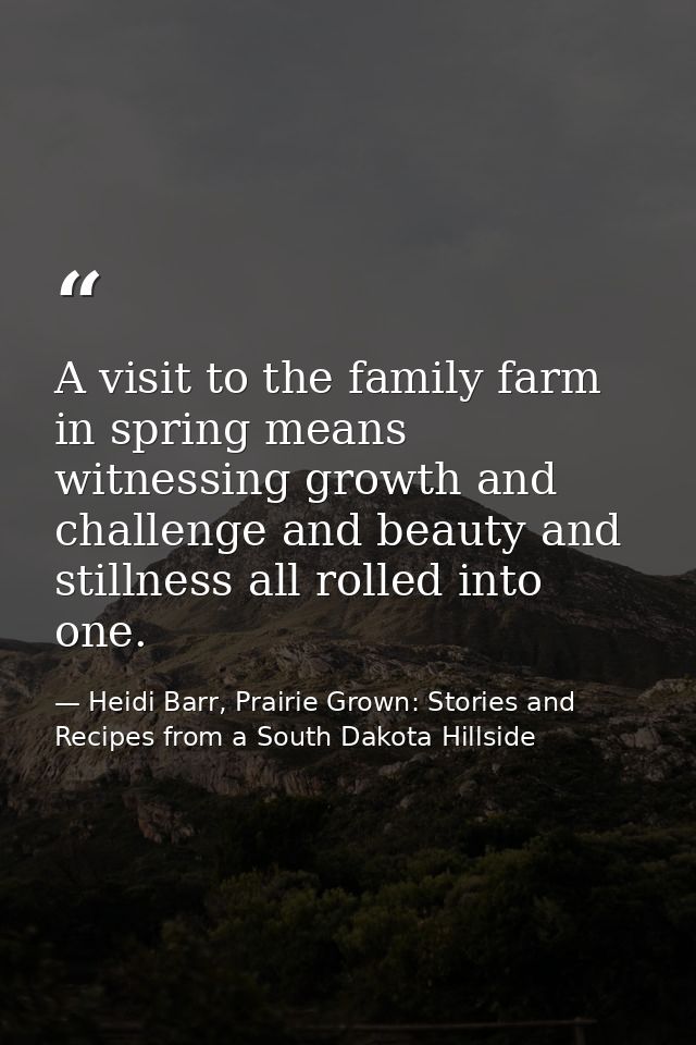 A visit to the family farm in spring means witnessing growth and challenge and beauty and stillness all rolled into one. — Heidi Barr, Prairie Grown: Stories and Recipes from a South Dakota Hillside