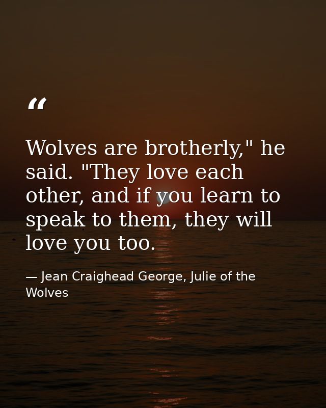 Wolves are brotherly," he said. "They love each other, and if you learn to speak to them, they will love you too. — Jean Craighead George, Julie of the Wolves