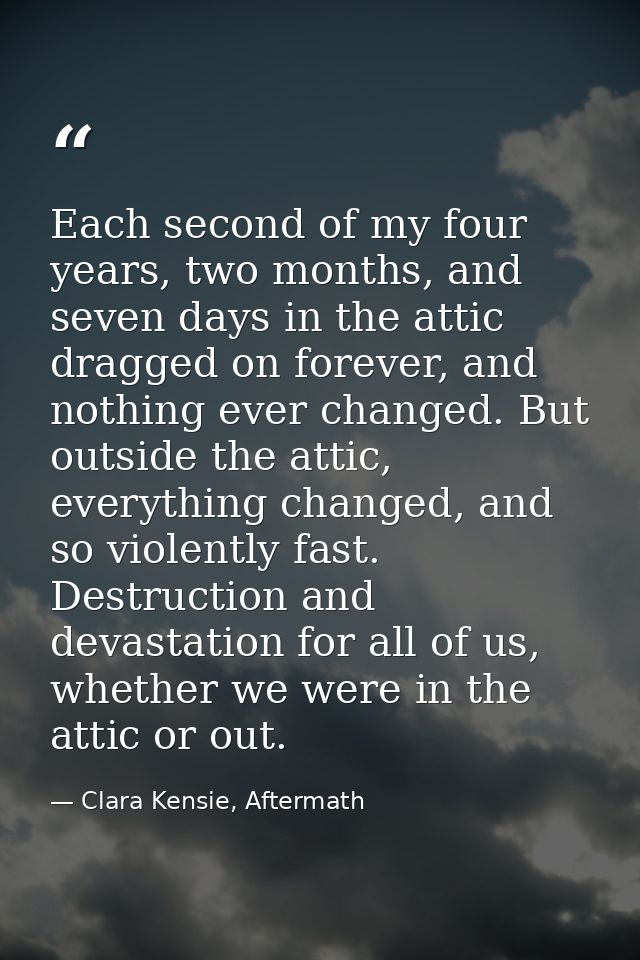 Each second of my four years, two months, and seven days in the attic dragged on forever, and nothing ever changed. But  — Clara Kensie, Aftermath