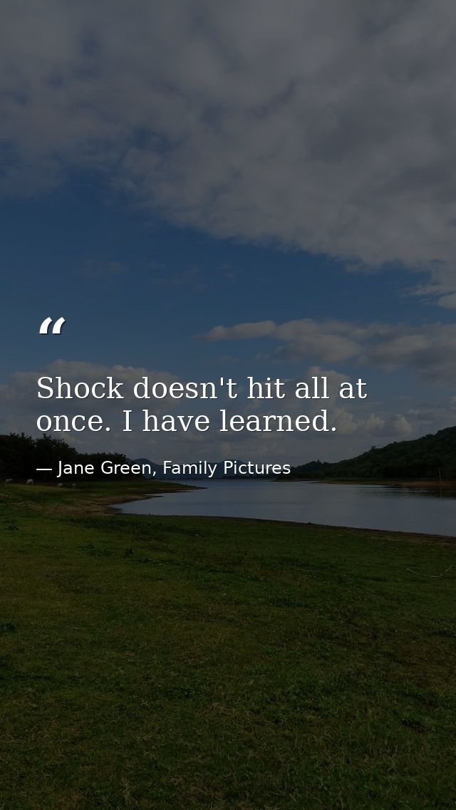 Shock doesn't hit all at once. I have learned. — Jane Green, Family Pictures