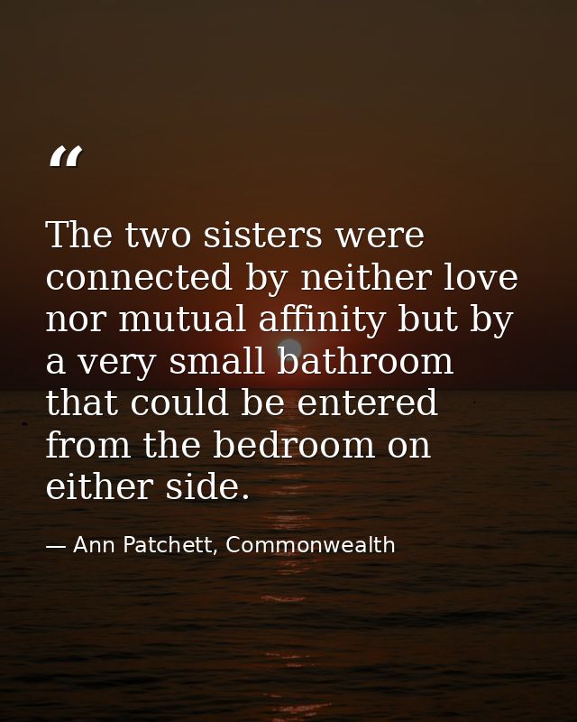 The two sisters were connected by neither love nor mutual affinity but by a very small bathroom that could be entered fr — Ann Patchett, Commonwealth