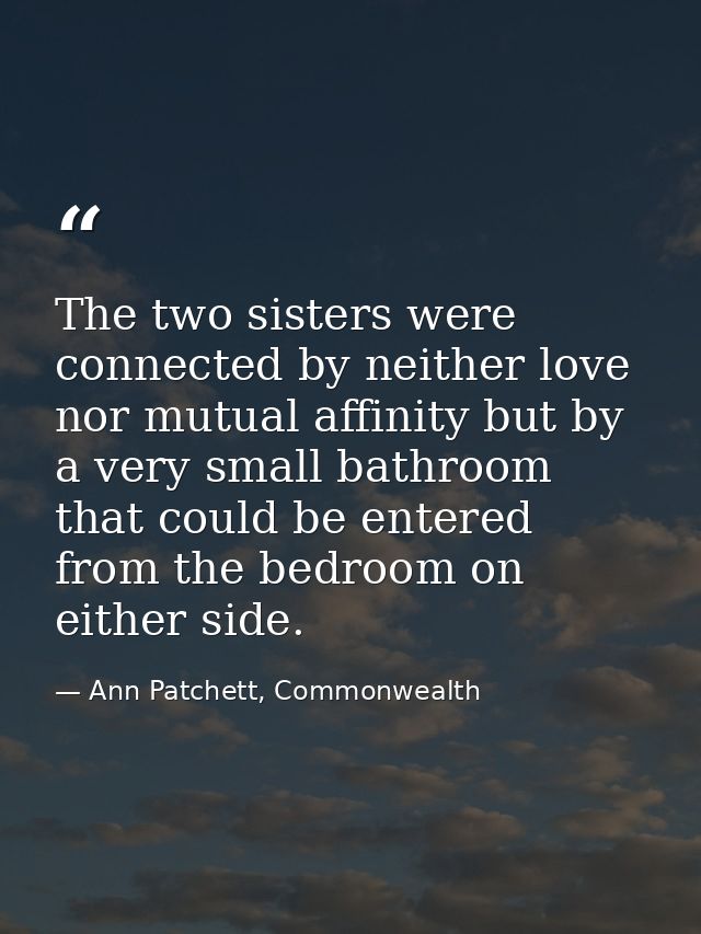 The two sisters were connected by neither love nor mutual affinity but by a very small bathroom that could be entered fr — Ann Patchett, Commonwealth