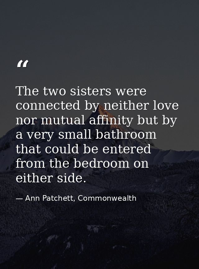 The two sisters were connected by neither love nor mutual affinity but by a very small bathroom that could be entered fr — Ann Patchett, Commonwealth