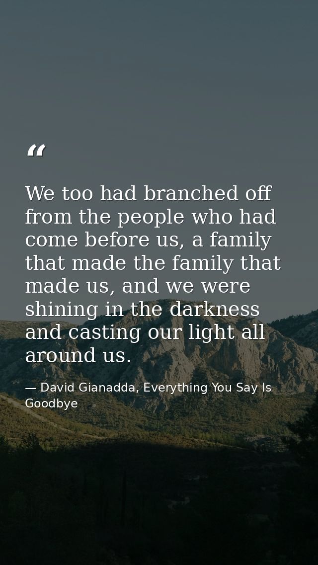We too had branched off from the people who had come before us, a family that made the family that made us, and we were  — David Gianadda, Everything You Say Is Goodbye