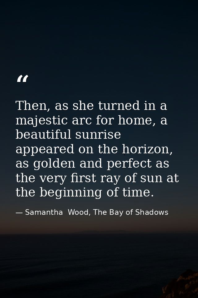 Then, as she turned in a majestic arc for home, a beautiful sunrise appeared on the horizon, as golden and perfect as th — Samantha  Wood, The Bay of Shadows