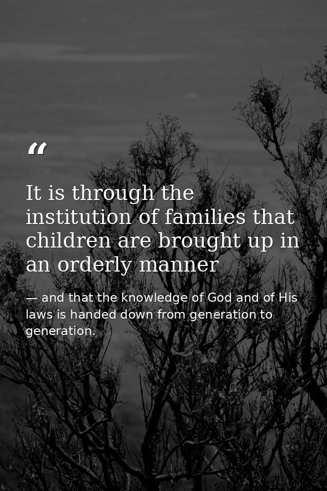 It is through the institution of families that children are brought up in an orderly manner — and that the knowledge of God and of His laws is handed down from generation to generation.