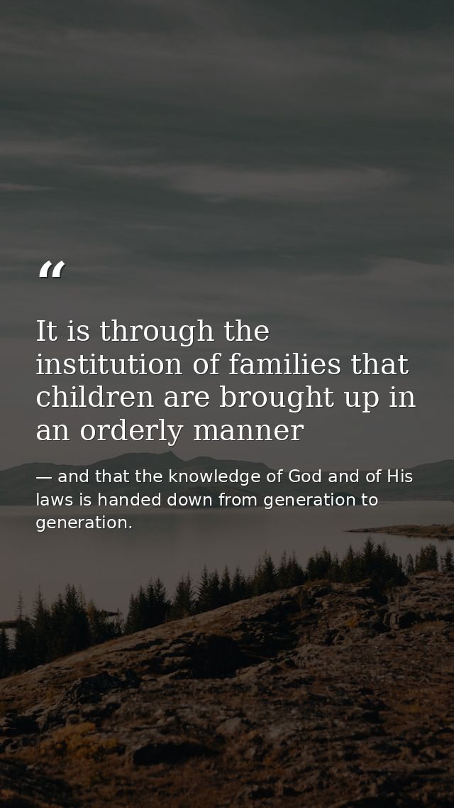 It is through the institution of families that children are brought up in an orderly manner — and that the knowledge of God and of His laws is handed down from generation to generation.