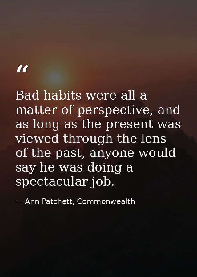 Bad habits were all a matter of perspective, and as long as the present was viewed through the lens of the past, anyone  — Ann Patchett, Commonwealth