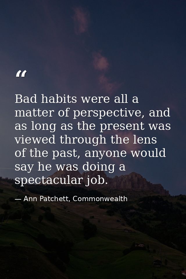 Bad habits were all a matter of perspective, and as long as the present was viewed through the lens of the past, anyone  — Ann Patchett, Commonwealth