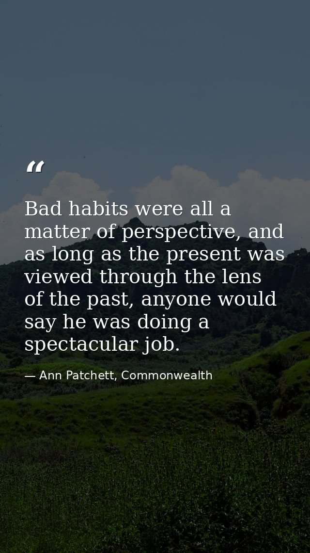 Bad habits were all a matter of perspective, and as long as the present was viewed through the lens of the past, anyone  — Ann Patchett, Commonwealth