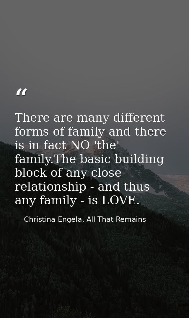 There are many different forms of family and there is in fact NO 'the' family.The basic building block of any close rela — Christina Engela, All That Remains