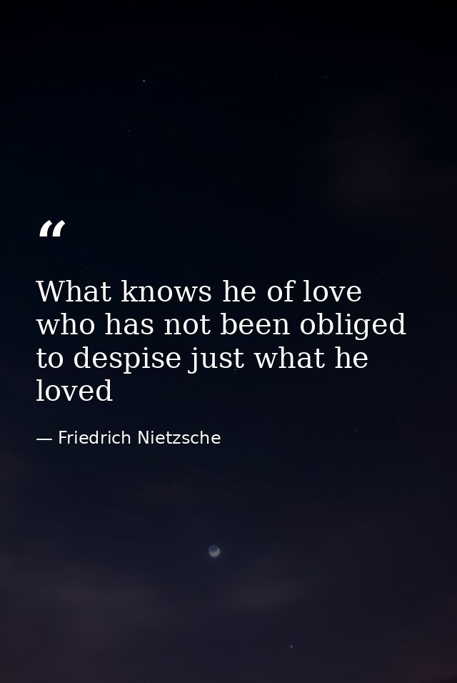 What knows he of love who has not been obliged to despise just what he loved — Friedrich Nietzsche