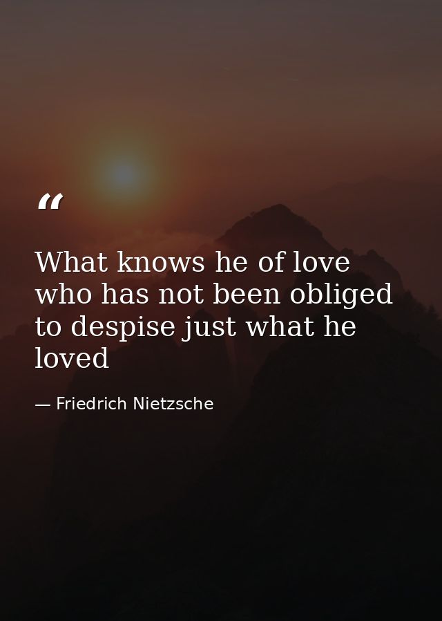 What knows he of love who has not been obliged to despise just what he loved — Friedrich Nietzsche