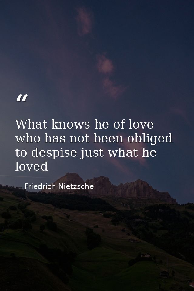 What knows he of love who has not been obliged to despise just what he loved — Friedrich Nietzsche