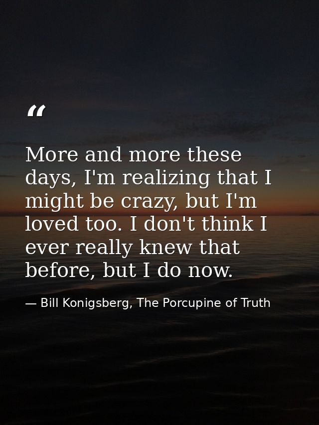 More and more these days, I'm realizing that I might be crazy, but I'm loved too. I don't think I ever really knew that  — Bill Konigsberg, The Porcupine of Truth