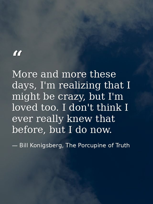 More and more these days, I'm realizing that I might be crazy, but I'm loved too. I don't think I ever really knew that  — Bill Konigsberg, The Porcupine of Truth