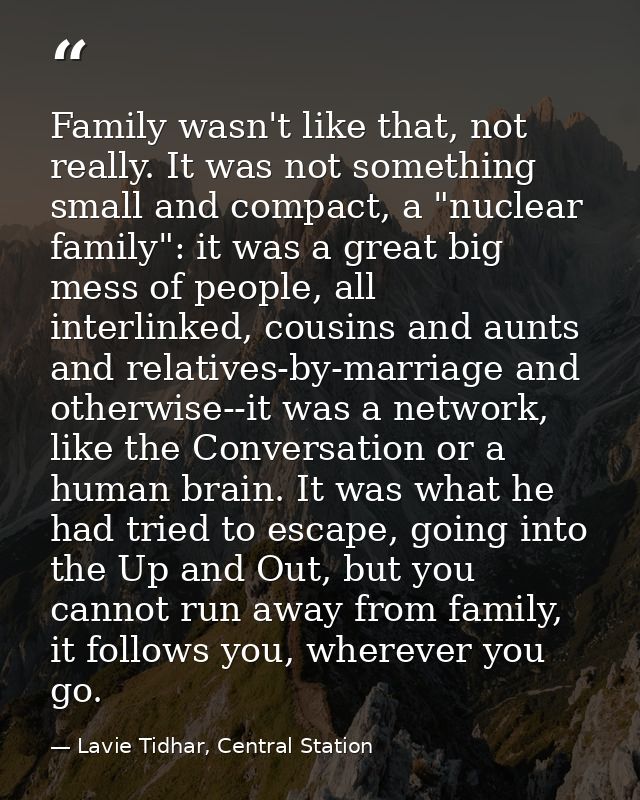 Family wasn't like that, not really. It was not something small and compact, a "nuclear family": it was a great big mess — Lavie Tidhar, Central Station