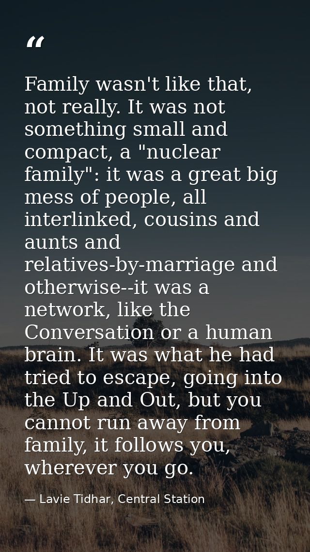 Family wasn't like that, not really. It was not something small and compact, a "nuclear family": it was a great big mess — Lavie Tidhar, Central Station