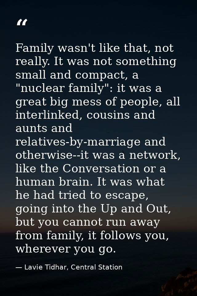 Family wasn't like that, not really. It was not something small and compact, a "nuclear family": it was a great big mess — Lavie Tidhar, Central Station