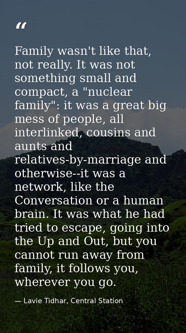 Family wasn't like that, not really. It was not something small and compact, a "nuclear family": it was a great big mess — Lavie Tidhar, Central Station