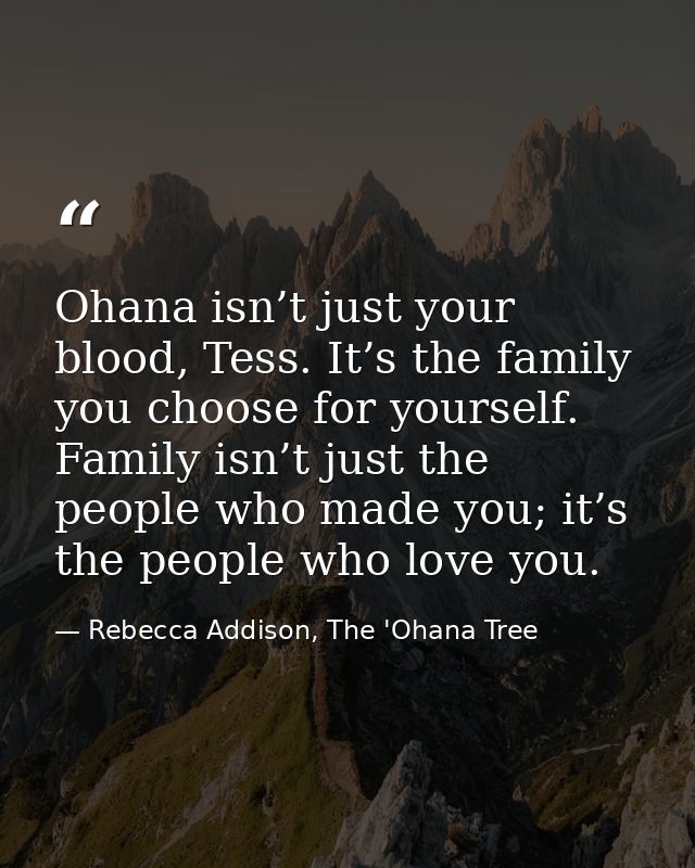 Ohana isn’t just your blood, Tess. It’s the family you choose for yourself. Family isn’t just the people who made you; i — Rebecca Addison, The 'Ohana Tree