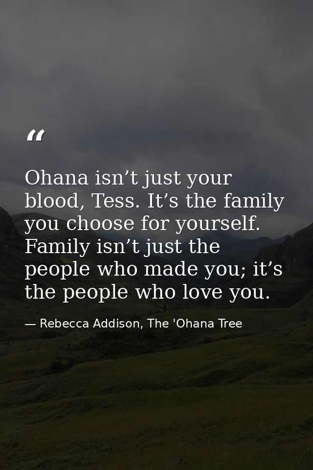 Ohana isn’t just your blood, Tess. It’s the family you choose for yourself. Family isn’t just the people who made you; i — Rebecca Addison, The 'Ohana Tree