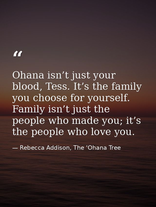 Ohana isn’t just your blood, Tess. It’s the family you choose for yourself. Family isn’t just the people who made you; i — Rebecca Addison, The 'Ohana Tree