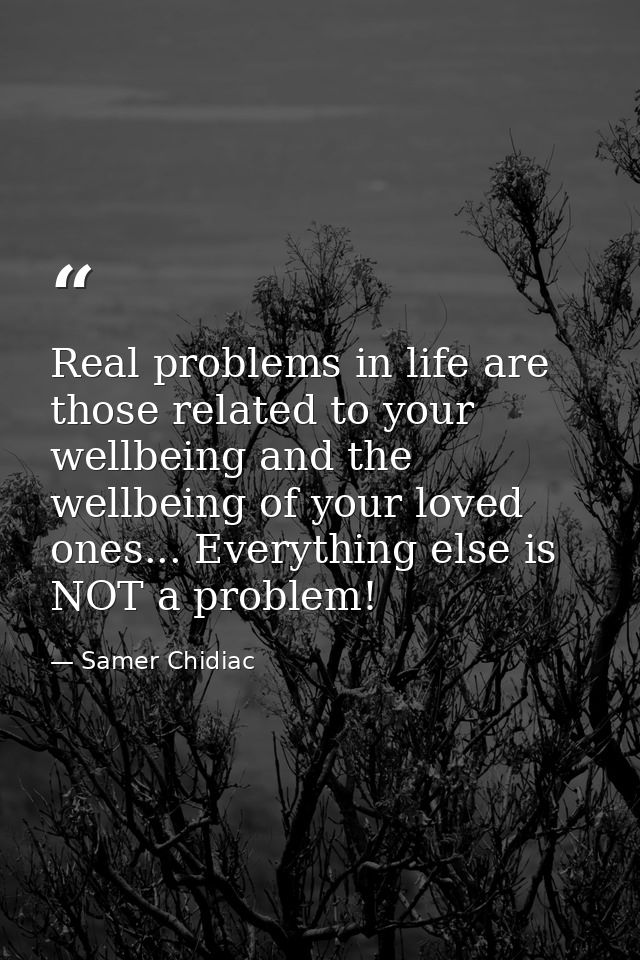 Real problems in life are those related to your wellbeing and the wellbeing of your loved ones... Everything else is NOT — Samer Chidiac
