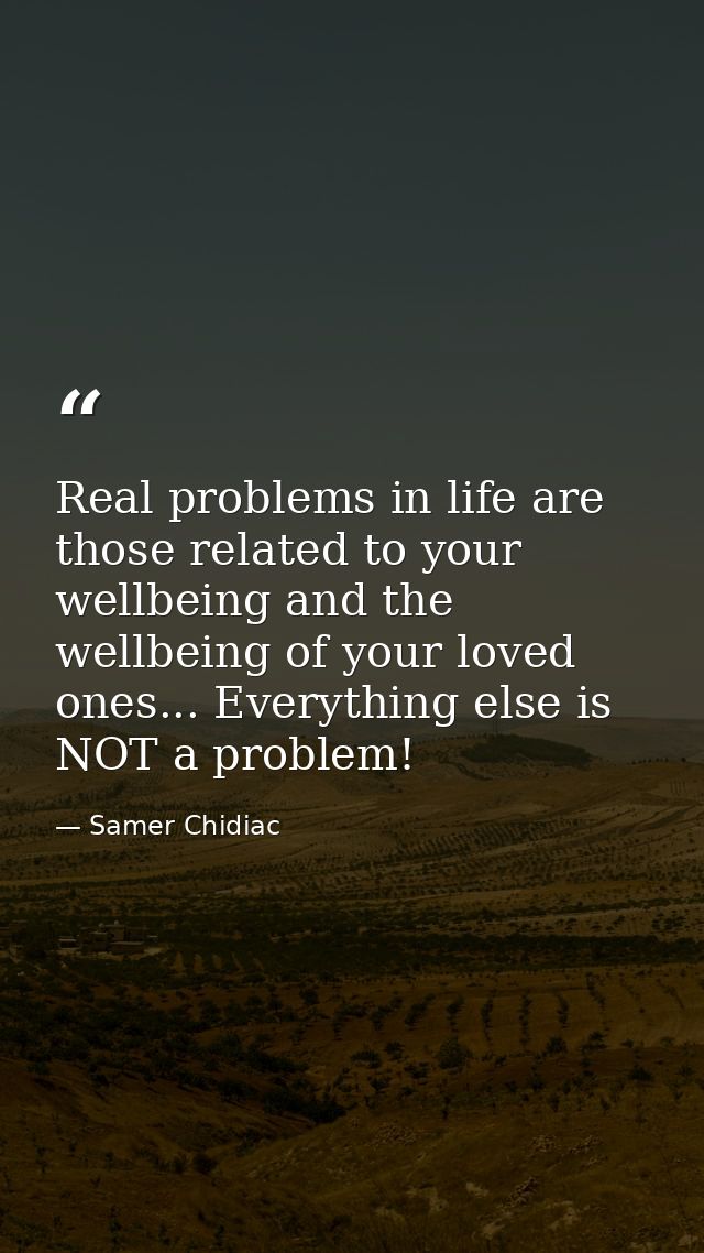 Real problems in life are those related to your wellbeing and the wellbeing of your loved ones... Everything else is NOT — Samer Chidiac