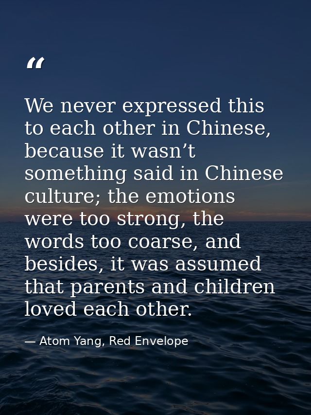 We never expressed this to each other in Chinese, because it wasn’t something said in Chinese culture; the emotions were — Atom Yang, Red Envelope