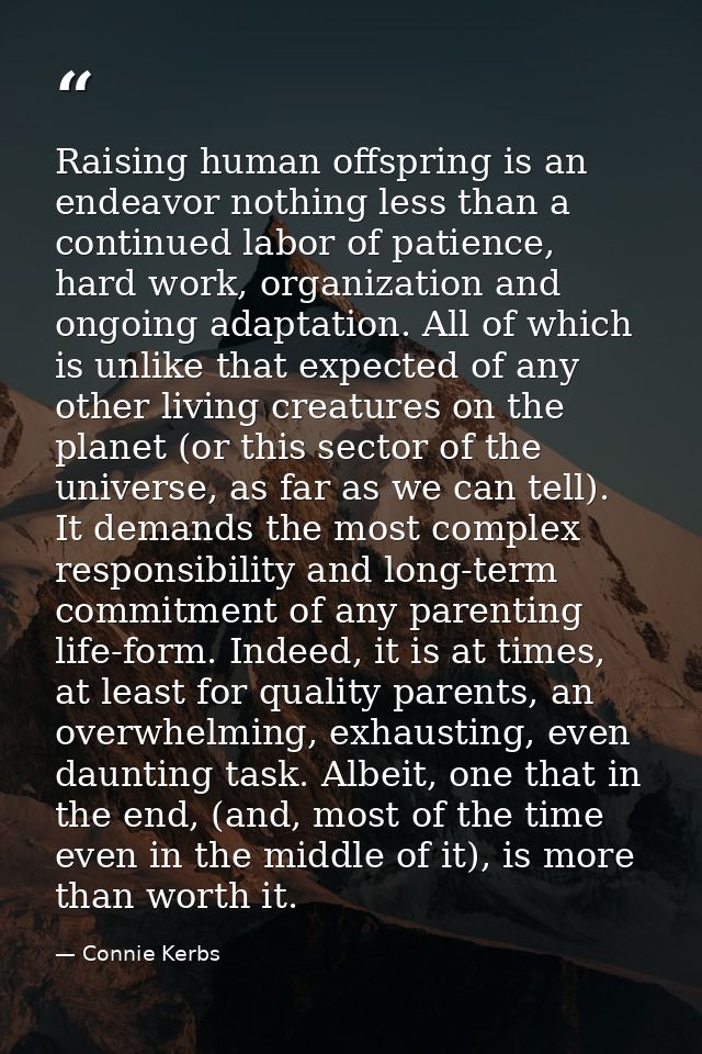 Raising human offspring is an endeavor nothing less than a continued labor of patience, hard work, organization and ongo — Connie Kerbs