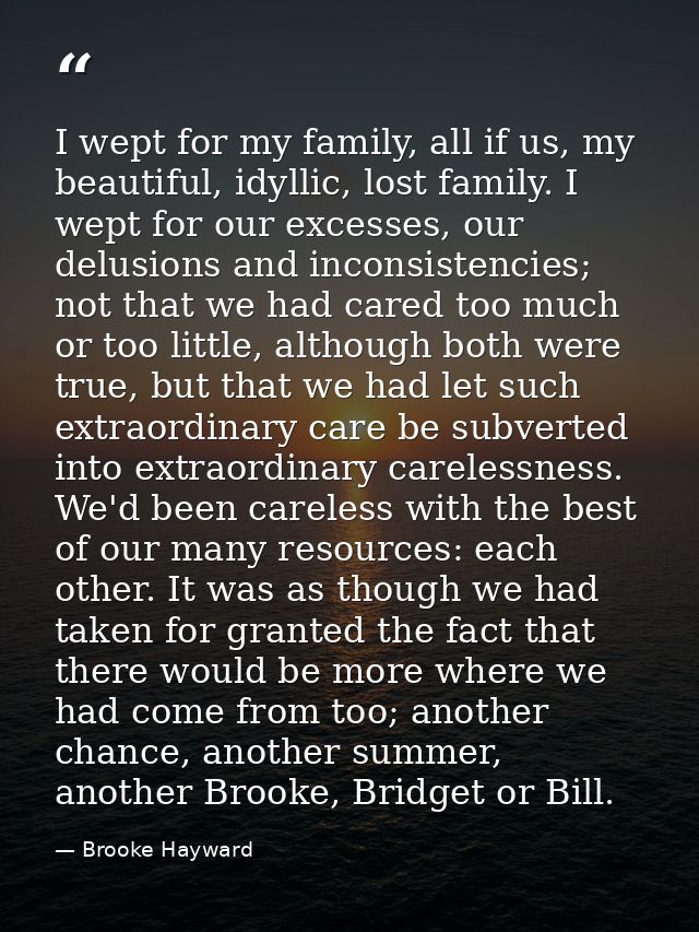 I wept for my family, all if us, my beautiful, idyllic, lost family. I wept for our excesses, our delusions and inconsis — Brooke Hayward