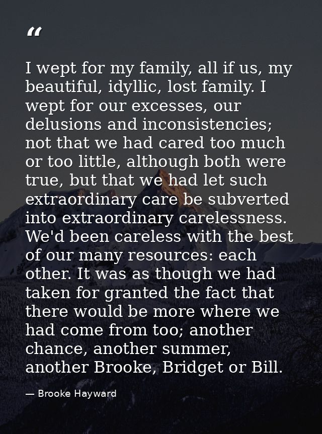 I wept for my family, all if us, my beautiful, idyllic, lost family. I wept for our excesses, our delusions and inconsis — Brooke Hayward