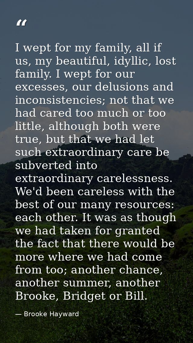 I wept for my family, all if us, my beautiful, idyllic, lost family. I wept for our excesses, our delusions and inconsis — Brooke Hayward