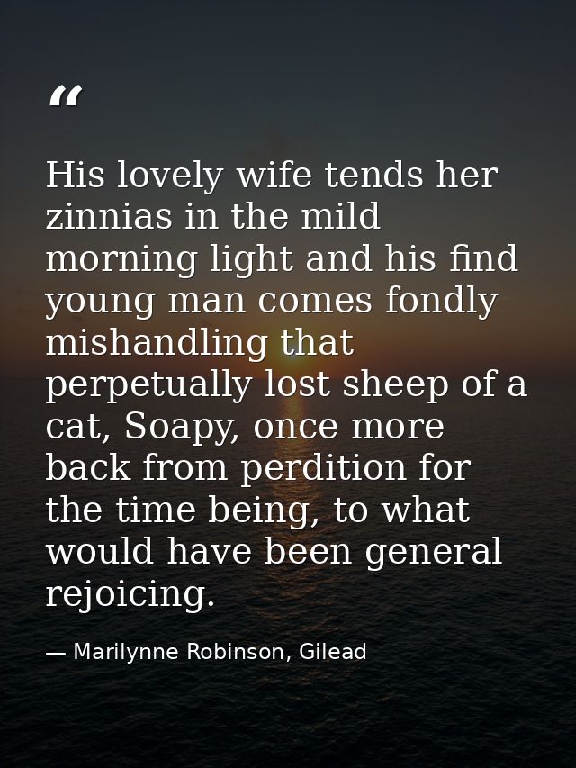 His lovely wife tends her zinnias in the mild morning light and his find young man comes fondly mishandling that perpetu — Marilynne Robinson, Gilead