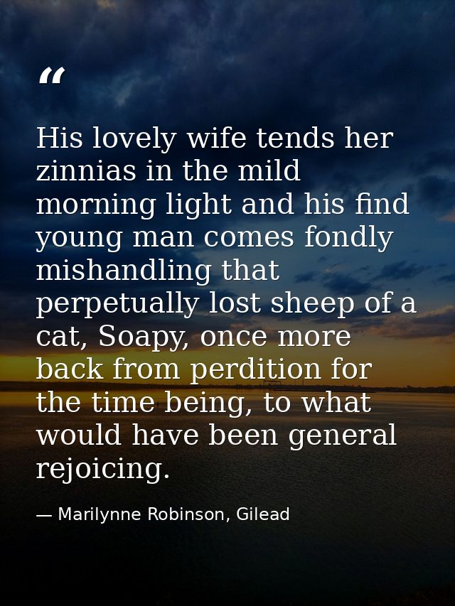 His lovely wife tends her zinnias in the mild morning light and his find young man comes fondly mishandling that perpetu — Marilynne Robinson, Gilead