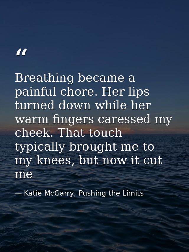 Breathing became a painful chore. Her lips turned down while her warm fingers caressed my cheek. That touch typically br — Katie McGarry, Pushing the Limits