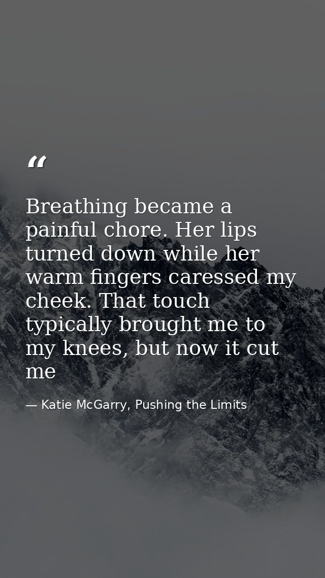 Breathing became a painful chore. Her lips turned down while her warm fingers caressed my cheek. That touch typically br — Katie McGarry, Pushing the Limits